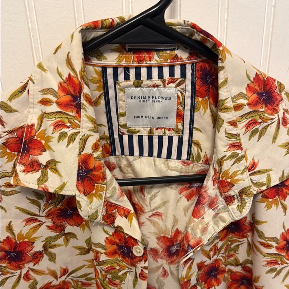 Denim & Flower Casual Red and Green Floral Shirt